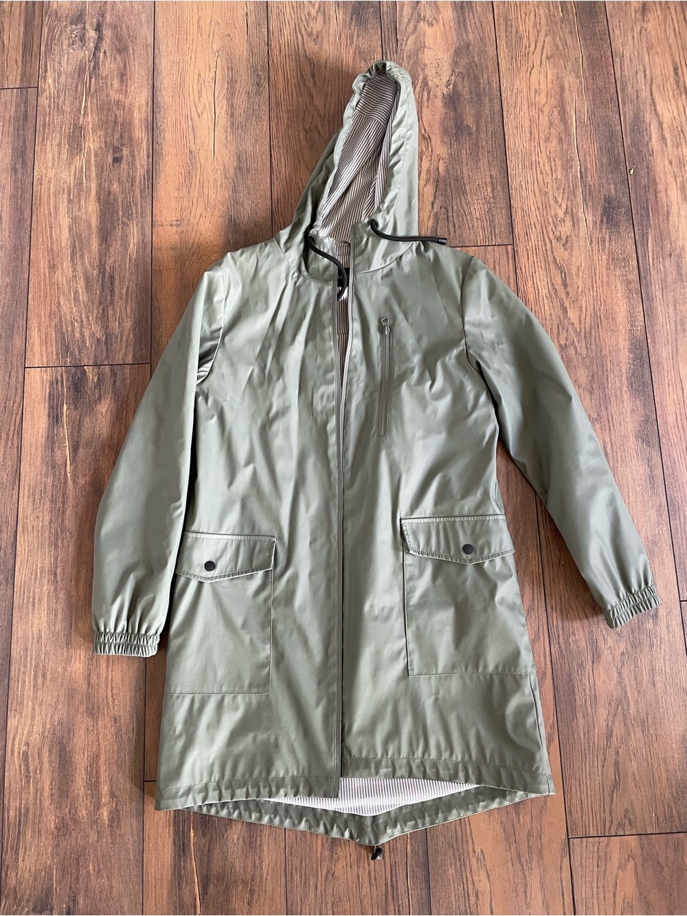 Zara Basic Light Olive & White Striped Lined Jacket